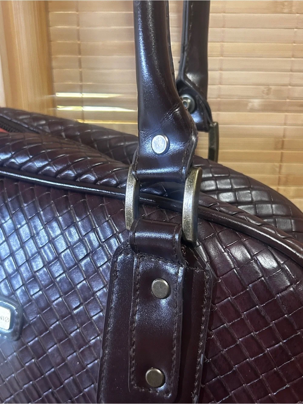 Adrienne Vittadini Brown Woven Dome Satchel Laptop Bag